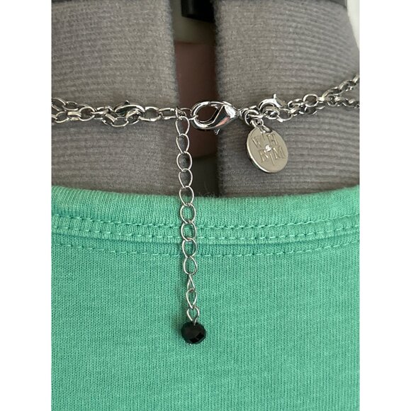 WHBM Silver Tone With Black & Clear Stones Layered Necklace 33" W/ 3" Extender - Picture 4 of 5